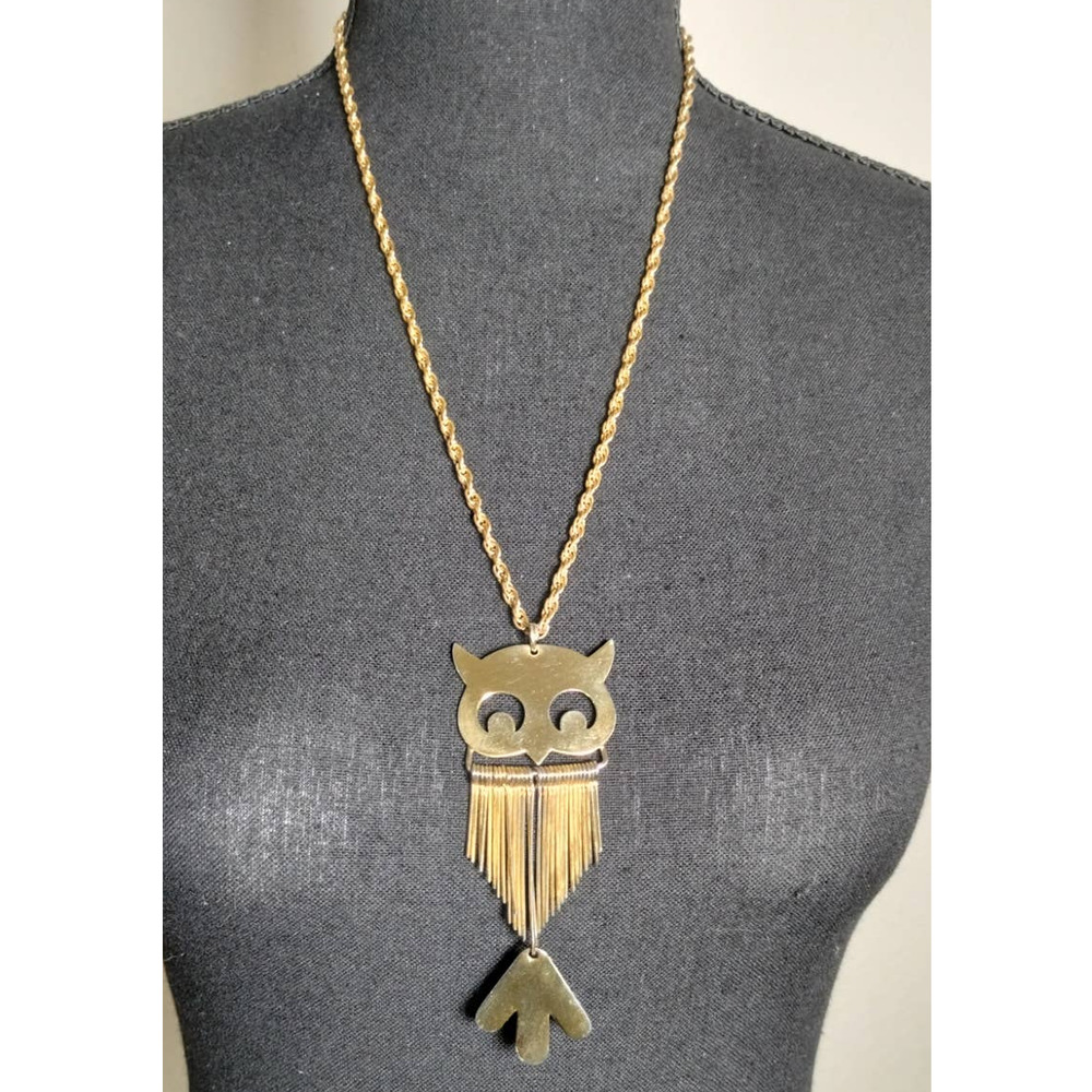 Vintage Boho Owl Necklace, 14K Gold Fill Cable Chain, 24 inch